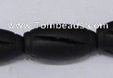 CBS29 15.5 inches 18*36mm carved drum black stone beads wholesale