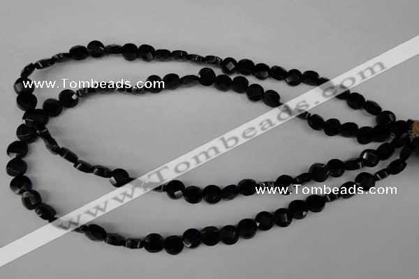 CBS291 15.5 inches 8mm faceted coin blackstone beads wholesale