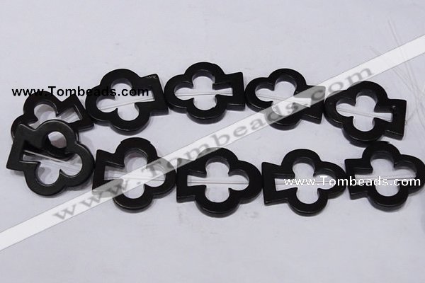 CBS32 15.5 inches 35*40mm leaf  black stone beads wholesale