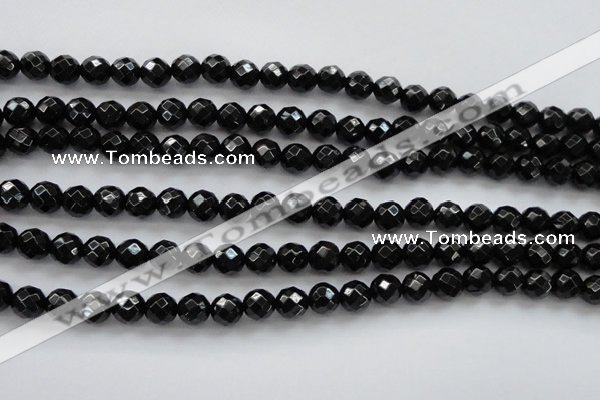 CBS504 15.5 inches 7mm faceted round A grade black spinel beads