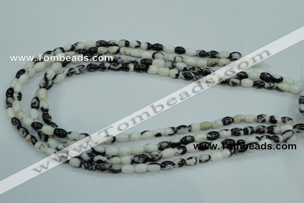 CBW117 15.5 inches 6*8mm rice black & white jasper beads