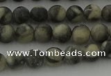 CBW161 15.5 inches 6mm round matte black fossil jasper beads