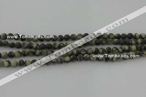 CBW161 15.5 inches 6mm round matte black fossil jasper beads