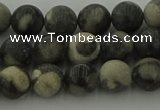 CBW162 15.5 inches 8mm round matte black fossil jasper beads