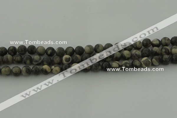 CBW162 15.5 inches 8mm round matte black fossil jasper beads