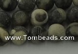 CBW163 15.5 inches 10mm round matte black fossil jasper beads