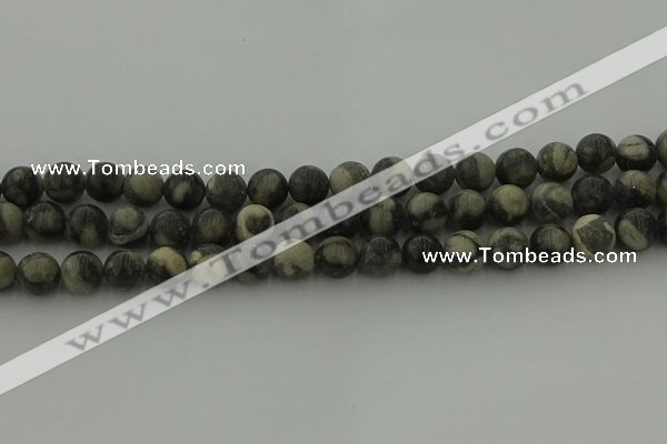 CBW163 15.5 inches 10mm round matte black fossil jasper beads