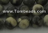 CBW164 15.5 inches 12mm round matte black fossil jasper beads