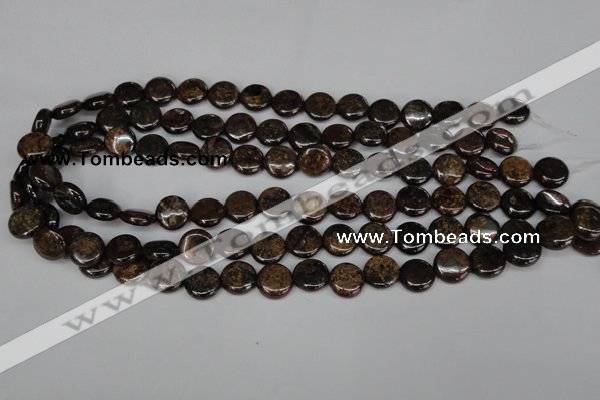 CBZ209 15.5 inches 12mm flat round bronzite gemstone beads