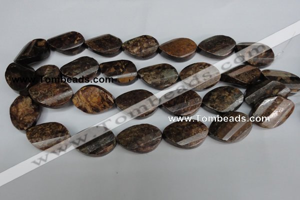 CBZ248 15.5 inches 20*30mm faceted & twisted oval bronzite gemstone beads