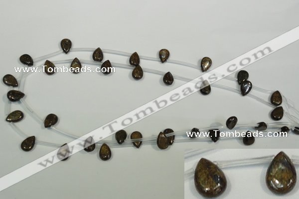 CBZ255 Top-drilled 8*12mm flat teardrop bronzite gemstone beads