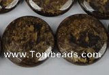 CBZ434 15.5 inches 25mm faceted coin bronzite gemstone beads