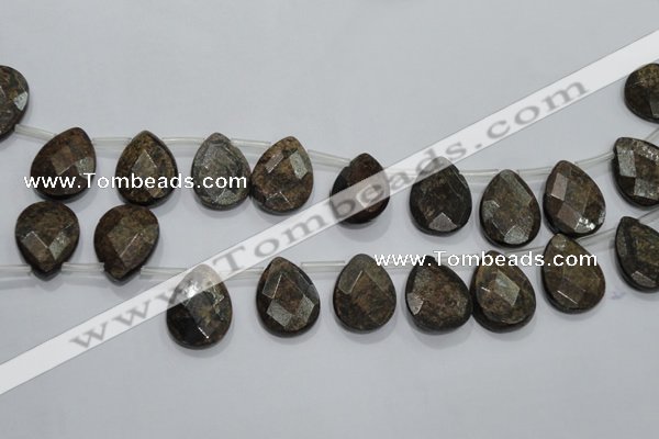 CBZ505 Top-drilled 10*14mm faceted flat teardrop bronzite gemstone beads