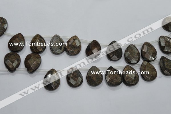 CBZ506 Top-drilled 12*16mm faceted flat teardrop bronzite gemstone beads