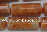 CCA470 15.5 inches 12*30mm faceted tube orange calcite gemstone beads