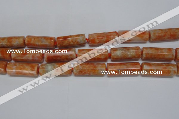 CCA470 15.5 inches 12*30mm faceted tube orange calcite gemstone beads