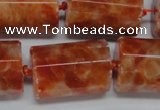 CCA471 15.5 inches 15*22mm faceted tube orange calcite gemstone beads