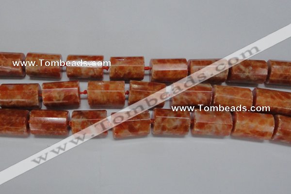 CCA471 15.5 inches 15*22mm faceted tube orange calcite gemstone beads