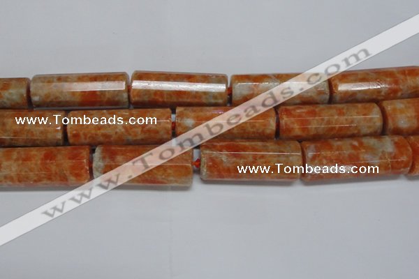 CCA472 15.5 inches 16*40mm faceted tube orange calcite gemstone beads