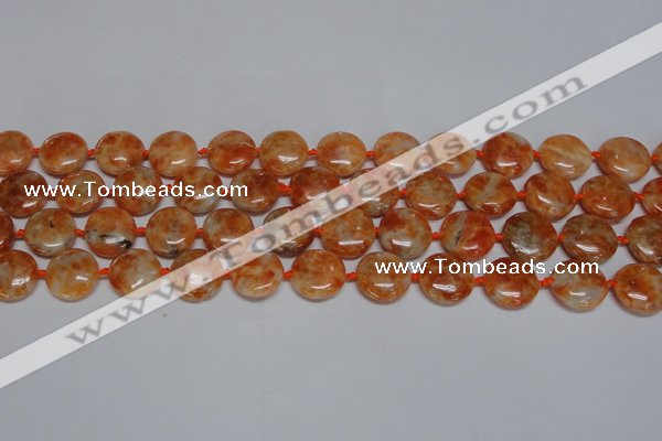 CCA475 15.5 inches 15mm flat round orange calcite gemstone beads