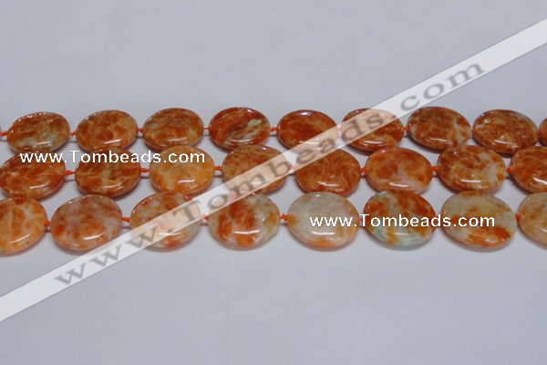 CCA477 15.5 inches 25mm flat round orange calcite gemstone beads