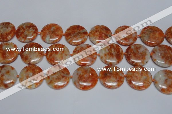 CCA478 15.5 inches 30mm flat round orange calcite gemstone beads