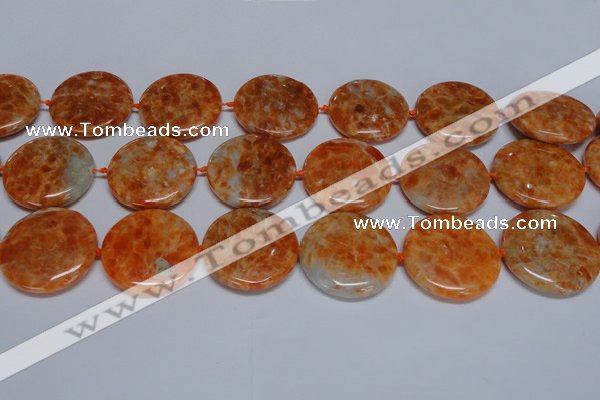 CCA479 15.5 inches 35mm flat round orange calcite gemstone beads