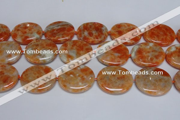 CCA488 15.5 inches 32*37mm oval orange calcite gemstone beads