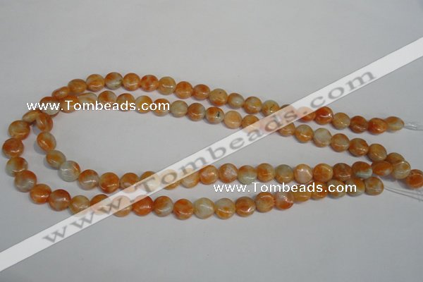 CCA63 15.5 inches 10mm flat round orange calcite gemstone beads