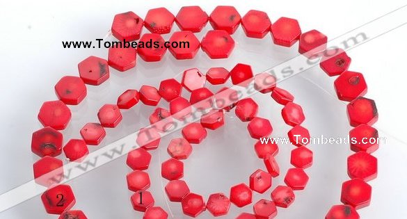 CCB10 5pcs 15.5 inches 9mm & 12mm hexagon red coral beads Wholesale