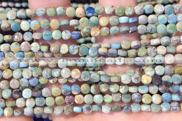 CCB1049 15 inches 4mm faceted coin turquoise beads