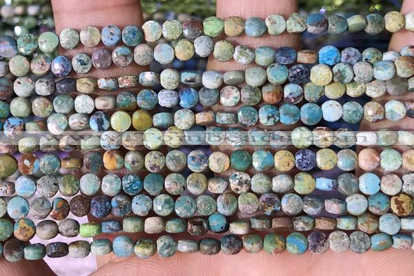 CCB1050 15 inches 4mm faceted coin turquoise beads