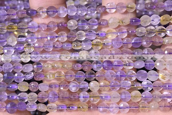 CCB1053 15 inches 4mm faceted coin ametrine beads