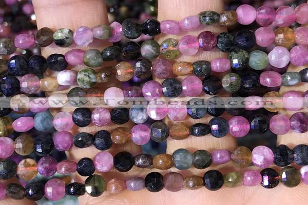 CCB1055 15 inches 4mm faceted coin tourmaline beads