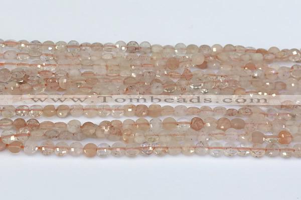 CCB1140 15 inches 4mm faceted coin strawberry quartz beads