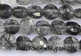 CCB1172 15 inches 4mm faceted coin black rutilated quartz beads