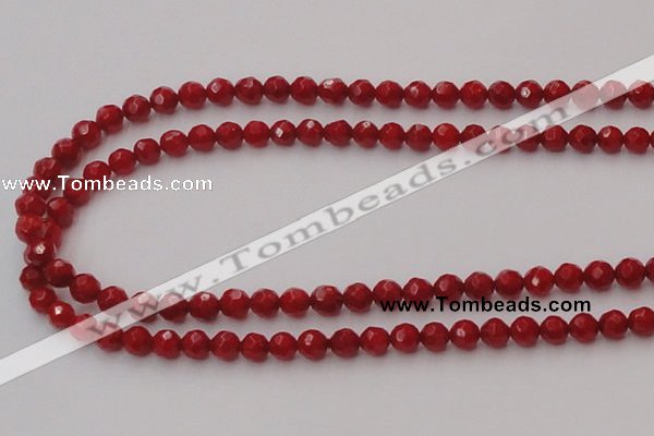 CCB121 15.5 inches 5mm faceted round red coral beads wholesale