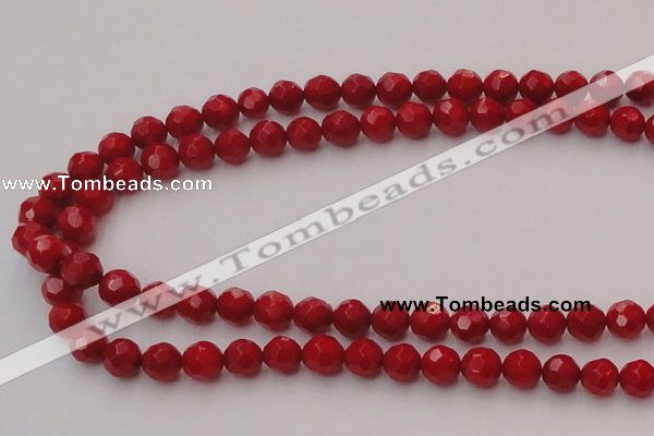 CCB122 15.5 inches 6mm faceted round red coral beads wholesale