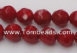 CCB123 15.5 inches 7mm faceted round red coral beads wholesale