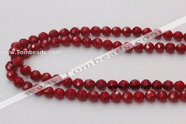 CCB123 15.5 inches 7mm faceted round red coral beads wholesale