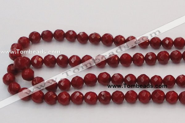 CCB124 15.5 inches 8mm faceted round red coral beads wholesale