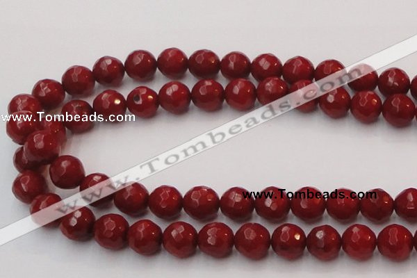 CCB125 15.5 inches 10mm faceted round red coral beads wholesale