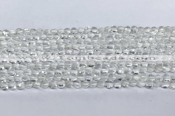 CCB1365 15 inches 4mm faceted coin white crystal beads