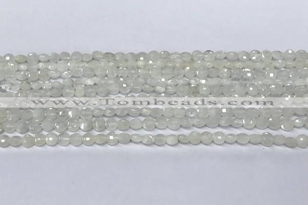 CCB1366 15 inches 4mm faceted coin white moonstone beads