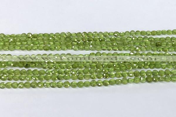 CCB1378 15 inches 4mm faceted coin peridot beads