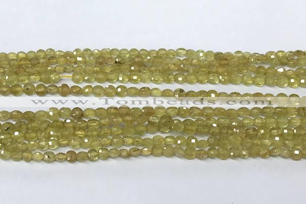 CCB1379 15 inches 4mm faceted coin golden rutilated quartz beads