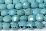 CCB1386 15 inches 4mm faceted coin turquoise beads