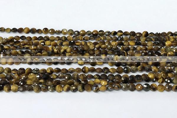 CCB1393 15 inches 4mm faceted coin yellow tiger eye beads