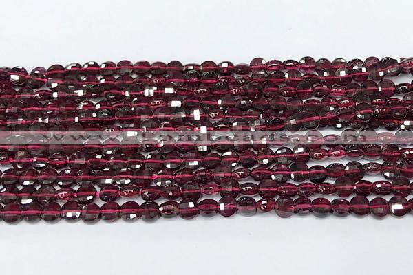 CCB1396 15 inches 4mm faceted coin red garnet beads