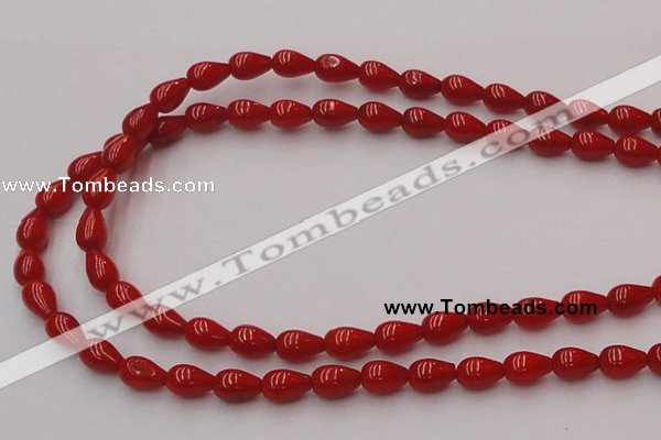 CCB140 15.5 inches 5*8mm teardrop red coral beads wholesale